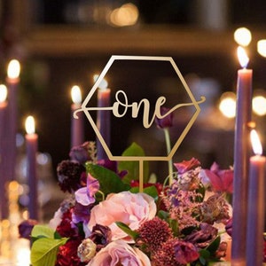 Table Numbers Hexagon table numbers Wedding Table Numbers Gold table numbers Table decoration Numbers without the  base Wood numbers
