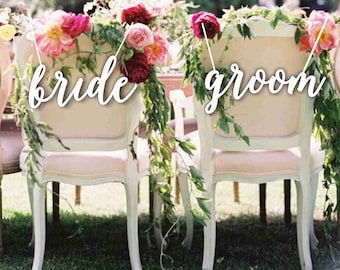 Bride  Groom Chair Sign , Wedding Chair Signs , Laser Cut Wooden Rustic Wedding Favors, Bride and Groom