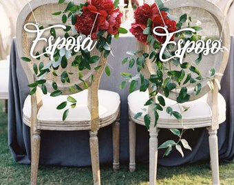 Spanish wedding chair signs - Esposa Esposo chair signs-Chair Signs -Please Send your phone number in the "NOTE to the seller"