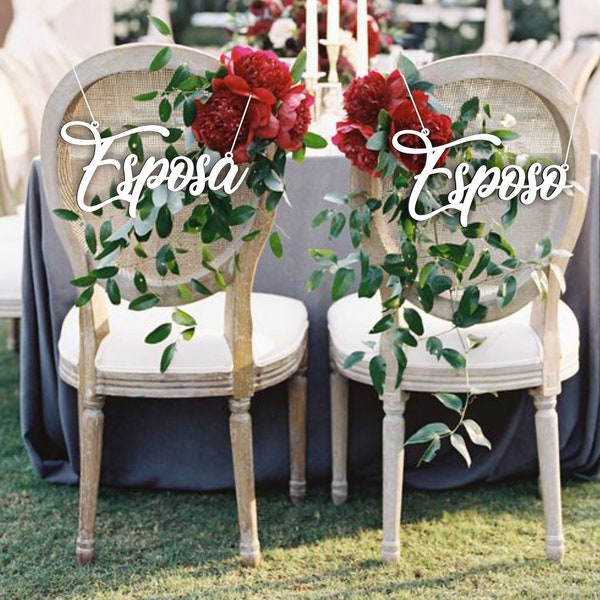 Spanish wedding chair signs - Esposa Esposo chair signs-Chair Signs -Please Send your phone number in the "NOTE to the seller"