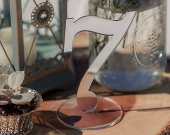 Mirror Acrylic Table Numbers.Silver  Mirror Table Numbers-Table Numbers with base-Please Send your phone number in the "NOTE to the seller"