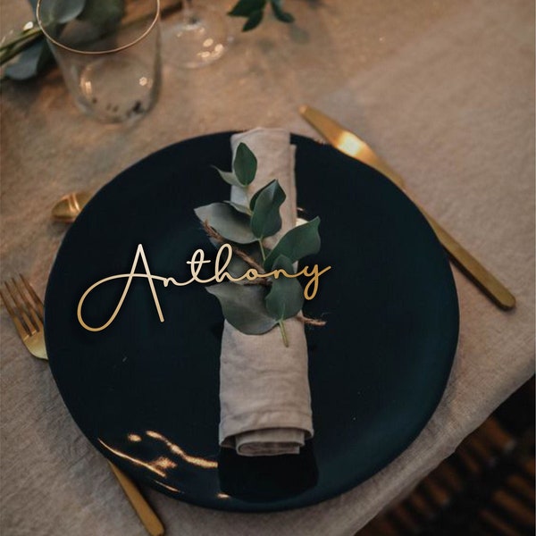 Wedding Place  Cards , Gold Place Name , Wooden Wedding Place Name , Wedding Place Setting  , Name Plates For Wedding , Custom place cards