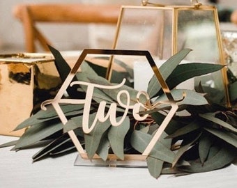 Tischnummern Hexagon Tischnummern Hochzeitstischzahlen Gold Tischnummern Tischdekoration Tischnummern mit Sockel Gespiegelte Acrylzahlen