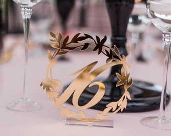 Gold Mirror Acrylic Table Numbers - Wedding Table Numbers - Table Numbers Numbers with base - Gold Acrylic Numbers