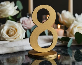 Gold Wedding Table Numbers, Wooden Table Numbers with Base, Laser Cut Custom Table Numbers, Elegant Wedding Table Decor