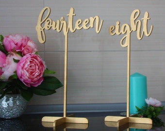 Table Number-Gold Table Numbers-Table Numbers with base-Wedding Table Numbers-Wooen Table Numbers-Rustic Table Numbers-Wedding Numbers