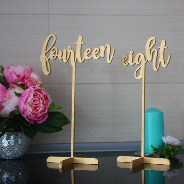 Table Number-Gold Table Numbers-Table Numbers with base-Wedding Table Numbers-Wooen Table Numbers-Rustic Table Numbers-Wedding Numbers