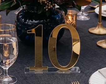 Gold Wedding Table Numbers - Mirror Acrylic Elegant Reception Centerpiece Event Decor Set , Modern Wedding  Decor, Table Numbers