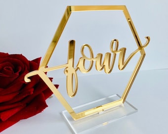 Gold Mirror Acrylic Table Numbers-Wedding Table Decor- Table Numbers  with base -Please Send your phone number in the "NOTE to the seller"