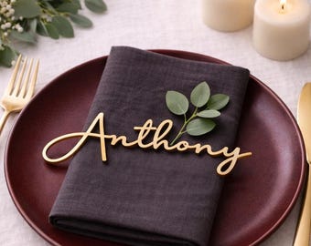 Custom Wooden Wedding Place Cards, Laser Cut Calligraphy Names, Rustic Table Setting Decorations , Table Decor , Personalized Name Cards