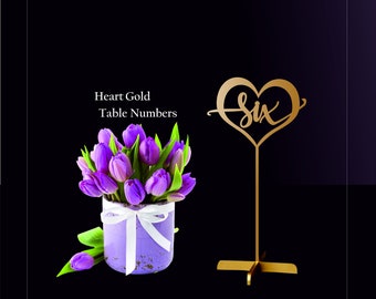Heart Gold Table Numbers -Gold Table Numbers-Table Numbers with base - Numbers - Please Send your phone number in the "NOTE to the seller"