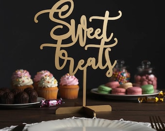Sweet treats table sign Dessert table sign Wooden Sweet treats wedding sign Elegant wedding decor Personalised Sign for Table Table decor
