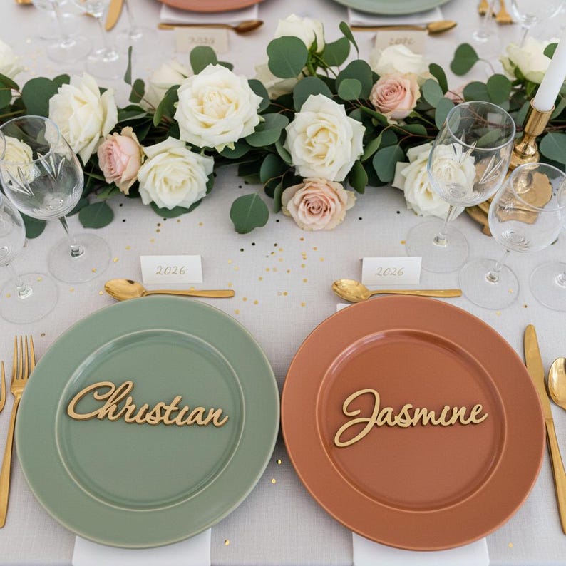 Tarjetas de mesa para bodas, Nombres de mesa dorados, Nombres de mesa de madera para bodas, Decoración de mesas para bodas, Placas de nombres para bodas, Tarjetas de mesa personalizadas imagen 13