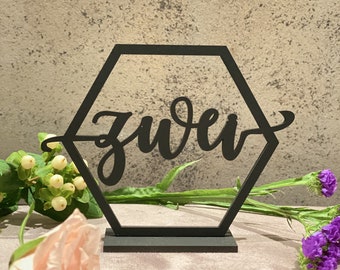 German Wedding Table Numbers with Base, Wooden Table Numbers, German Table Number Signs, Laser Cut Wedding Table Decor