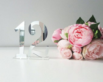 Mirror Acrylic Table Numbers.Silver  Mirror Table Numbers - Numbers with base -Please Send your phone number in the "NOTE to the seller"