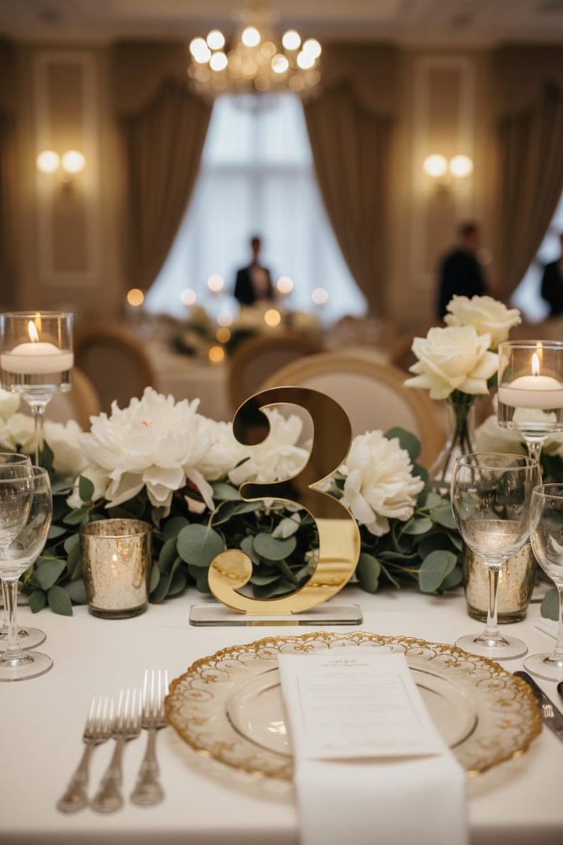 Wedding Table Numbers Gold Mirror Acrylic, Personalized Laser Cut Table Numbers, Modern Wedding Decor, Elegant Table Sign, Custom Numbers Bild 12