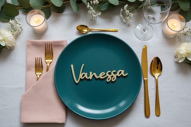 Tarjetas de mesa para bodas, Nombres de mesa dorados, Nombres de mesa de madera para bodas, Decoración de mesas para bodas, Placas de nombres para bodas, Tarjetas de mesa personalizadas imagen 14