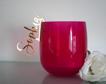 Custom Drink Glass Charms  Personalized Name Tag  Cocktail Drink Markers  Laser Cut Place Name Cards  Drink Name Tags  Wine Glass Charm