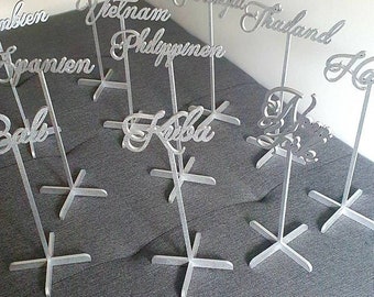 Table Names Personalised Wedding  Signs Table Numbers Decorations Laser Cut  Centerpiece Stands Cities Cards Tags Holders Decor Script