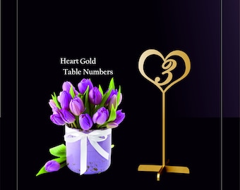 Heart Gold Table Numbers -Gold Table Numbers-Table Numbers with base - Numbers - Please Send your phone number in the "NOTE to the seller"