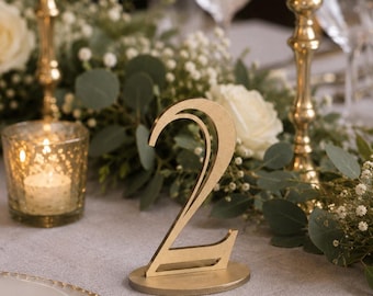 Gold Wedding Table Numbers with Base, Custom Elegant Wedding Table Decor , Wooden Laser Cut Table Numbers
