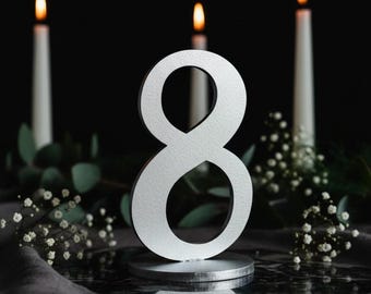 Silver Wedding Table Numbers, Wooden Table Numbers with Base, Laser Cut Custom Table Numbers, Elegant Wedding Table Decor