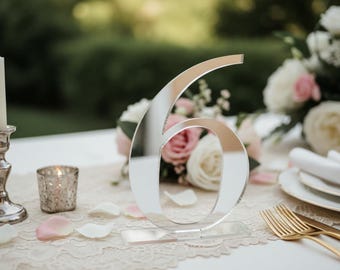 Gold Mirror Acrylic Table Numbers | Wedding Table Number Signs | Custom Wedding Table Decor