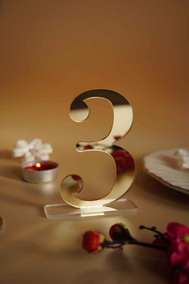 Wedding  table numbers in  gold mirror  acrylic