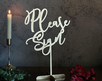 Please Sign | Wedding Guest Book Sign Elegant wedding decor Personalised Sign for Table Bride Groom Custom table names Wooden Please Sign