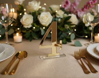 Gold Mirror Acrylic Table Numbers | Wedding Table Number Signs | Luxury Wedding Table Decor