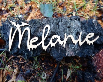 Personalized name bat tags/Halloween place names/Bat place names/ Bat tags/Wooden Place Names