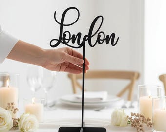 Wedding Table Names with Cities, Personalized Laser Cut Table Name Signs, Custom Wedding Centerpieces Decor