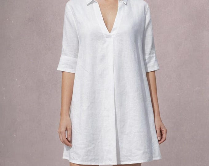 Linen A-line blouse-dress, linen tunic, linen A-line dress