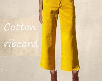 Culottes, Cropped heavy corduroy pants, Cropped cotton ribcord pants