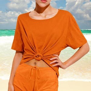 Basic T shirt in linnen- katoen mix / Basic linen- cotton T shirt afbeelding 3