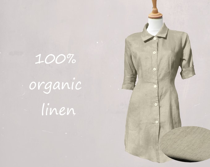 Long linen blouse- dress, linen tunic, linen dress, tailored linen blouse dress