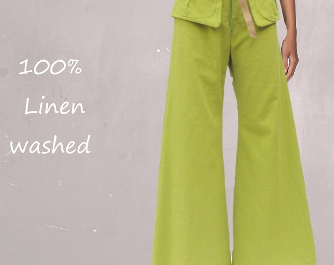linen pants flared leg with separate  belt