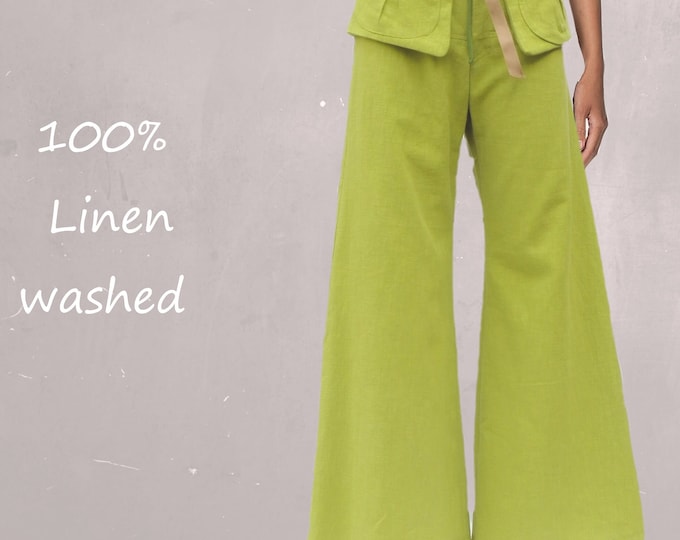 linen pants flared leg with separate  belt