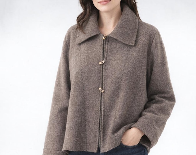 Boiled wool A-line cardigan-jacket