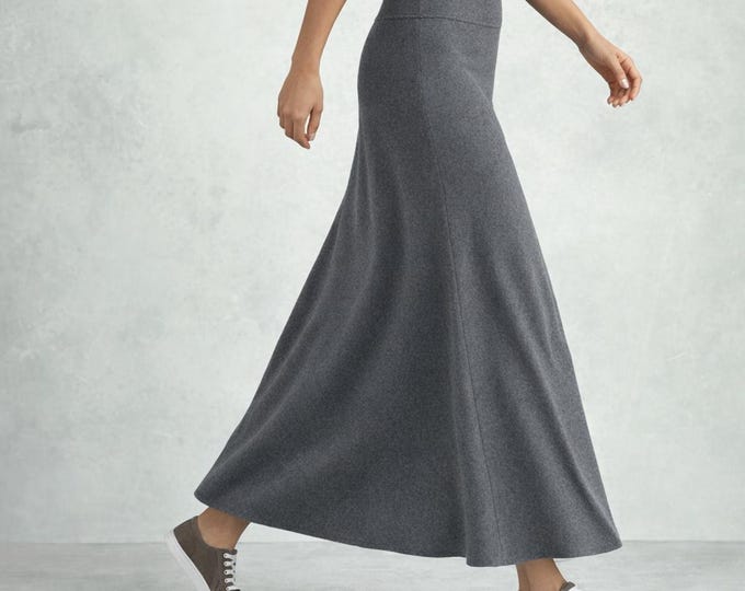 long wool skirt, long wool A-line skirt