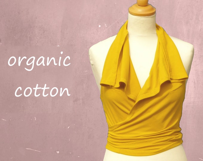 organic cotton wrap camisole, wrap singlet biological cotton, wrap top certified cotton