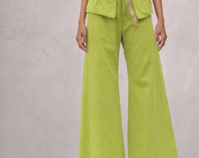 linen pants flared leg with separate  belt