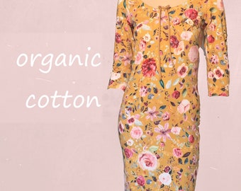 flower printed T shirt dress organic cotton/ fair trade clothing, sustainable clothing