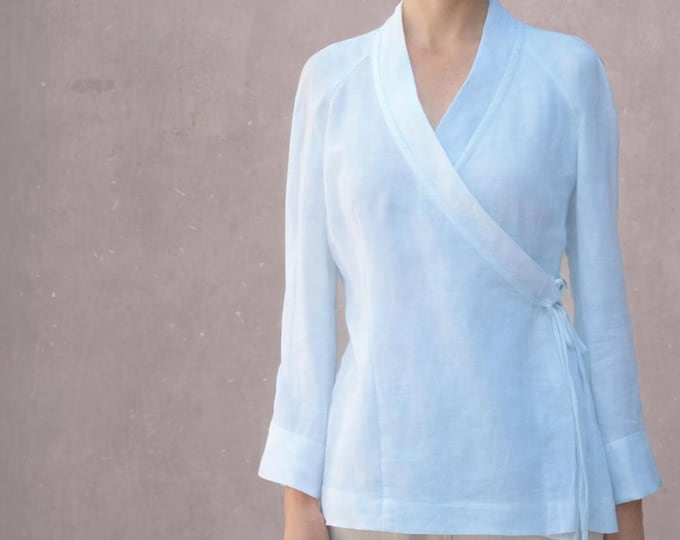 linen kimono, linen blouse in kimono design