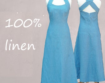 Leinen-Sommerkleid, Leinen-Sommerkleid, langes Sommerkleid, langes Sommerkleid, Strandkleid, Strandkleid, Leinen-Chambray-Kleid, Chambray-Kleid