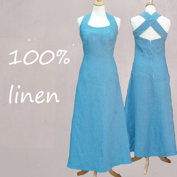 Leinen-Sommerkleid, Leinen-Sommerkleid, langes Sommerkleid, langes Sommerkleid, Strandkleid, Strandkleid, Leinen-Chambray-Kleid, Chambray-Kleid