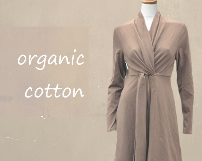 cardigan organic cotton, cardigan knot closure GOTS certified biological cotton, sustainable cardigan, fair trade cardigan