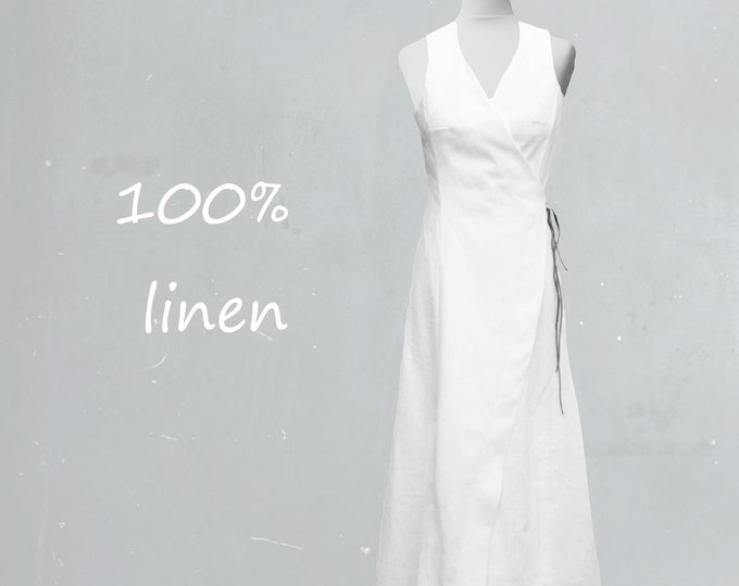 organic linen wrap maxi dress, long wrap dress biological linen, recyclable dress