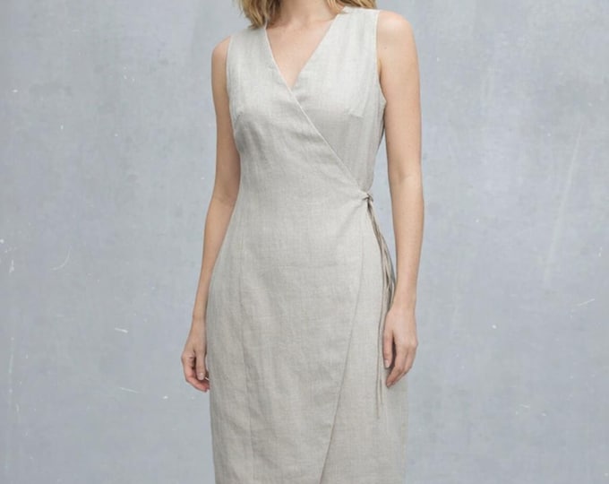 organic linen wrap dress, linen dress, biological linen, recyclable, ready for recycling, fair trade, sustainable, fair fashion, GOTS