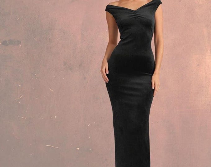 velours maxi pencil dress